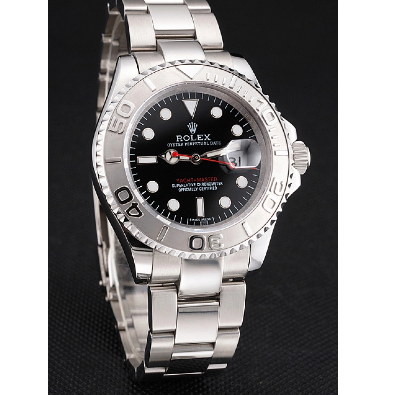 Rolex copies cheap Steel Bracelet Black Yacht-Master Rolex Dial And Swiss Case Stainless 0711